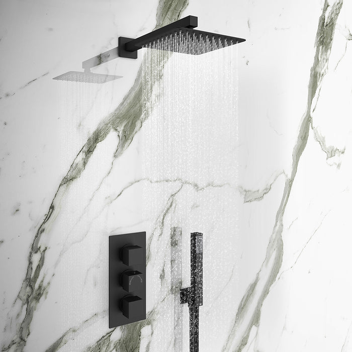 Black Noir Solex Square Shower Handset Kit with Handset, Hose & Wall Outlet Holder