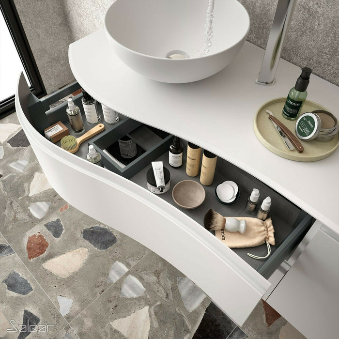 Mam Svelte 900mm Wall Hung Vanity Unit 2 Drawer inc Worktop + Basin - Right Hand Matt White