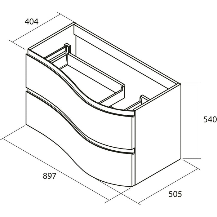 Mam Svelte 900mm Wall Hung Vanity Unit 2 Drawer inc Worktop + Basin - Right Hand Matt White