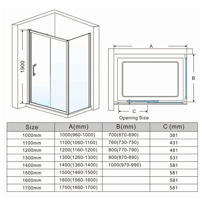Elle 1000x800mm Sliding Shower Enclosure 6mm Tempered Glass Shower Cubicle