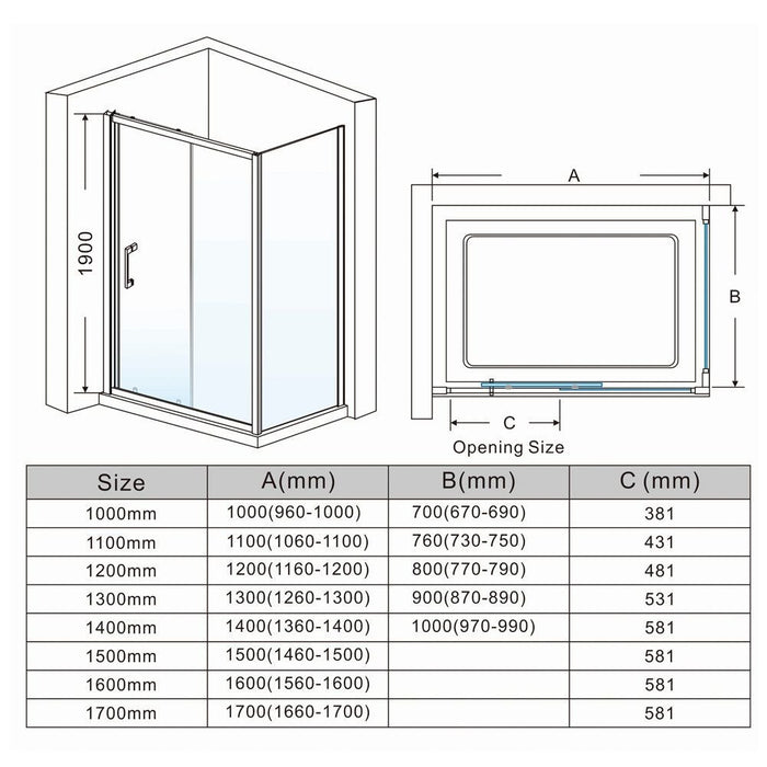 Elle 1100x900mm Sliding Shower Enclosure 6mm Tempered Glass Shower Cubicle