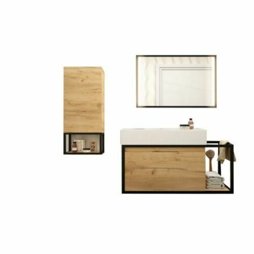 Black Vinci Noir 1060mm 1 Door Tall Frame Unit - Wall mounted Africa Oak - 1060 x 400 x 240mm