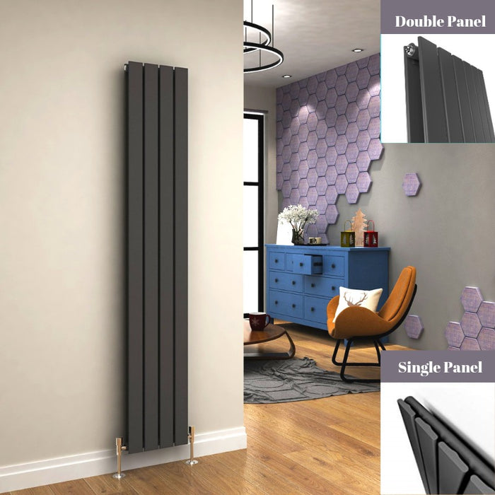 Elle 1800 x 300mm Vertical Column Single Flat Panel Designer Anthracite Radiator