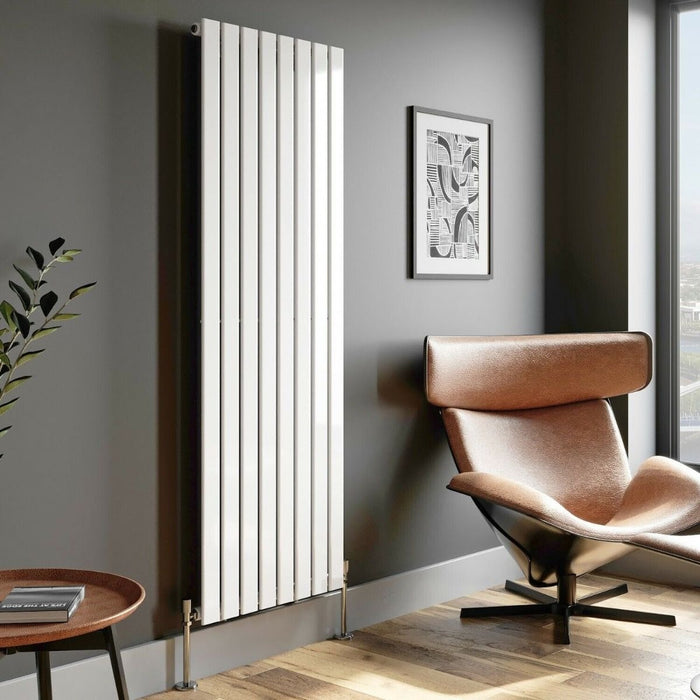 Elle 1600 x 452mm Vertical Column Designer Single White Flat Panel Radiator