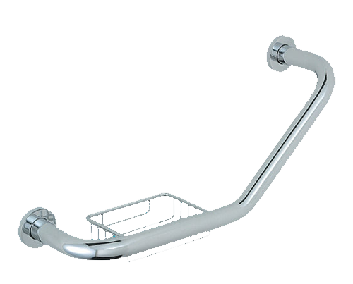 Bathroom V-Grab Rail Left Hand with Bathroom Soap Dish - Chrome