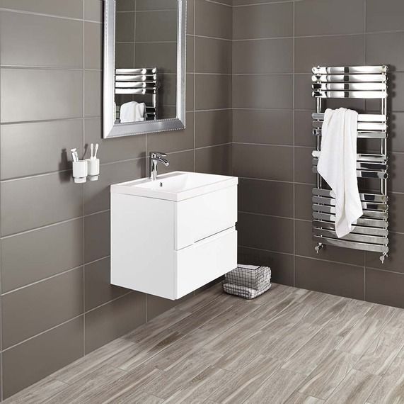 Vermont 600mm Wall Mounted Vanity Unit & Basin - Gloss White