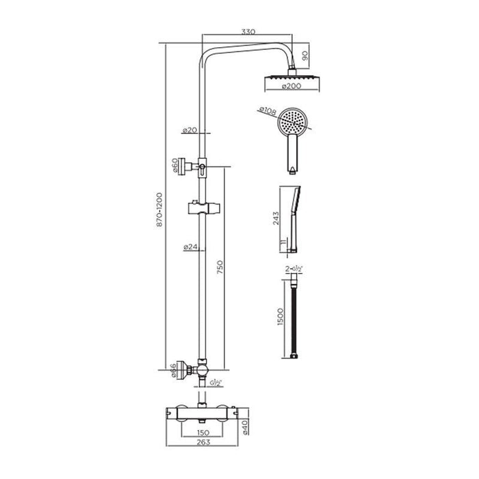 Round Exposed Thermostatic Shower Set - Brushed Brass