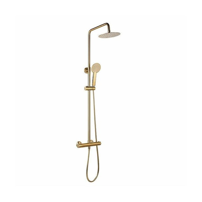 Round Exposed Thermostatic Shower Set - Brushed Brass