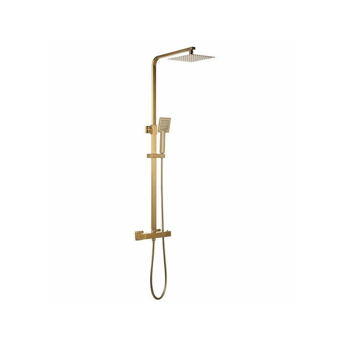 Square Exposed Thermostatic Shower Set - Brushed Brass